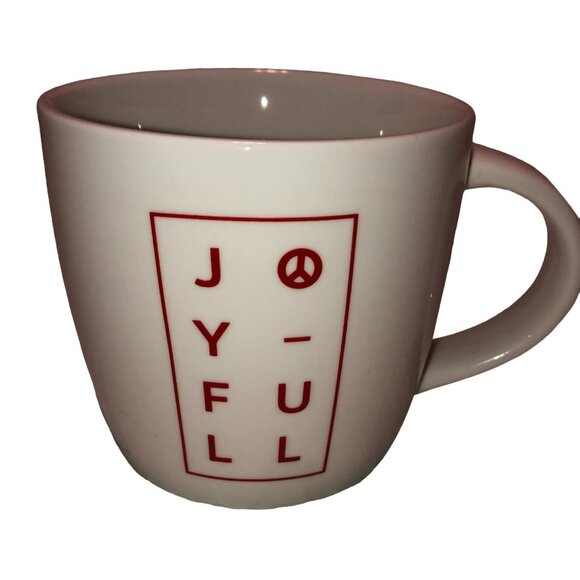 STARBUCKS HOLIDAY COFFEE TEA JOYFUL 14 FL OZ 3.75" TALL 2011 WHITE - Picture 1 of 5